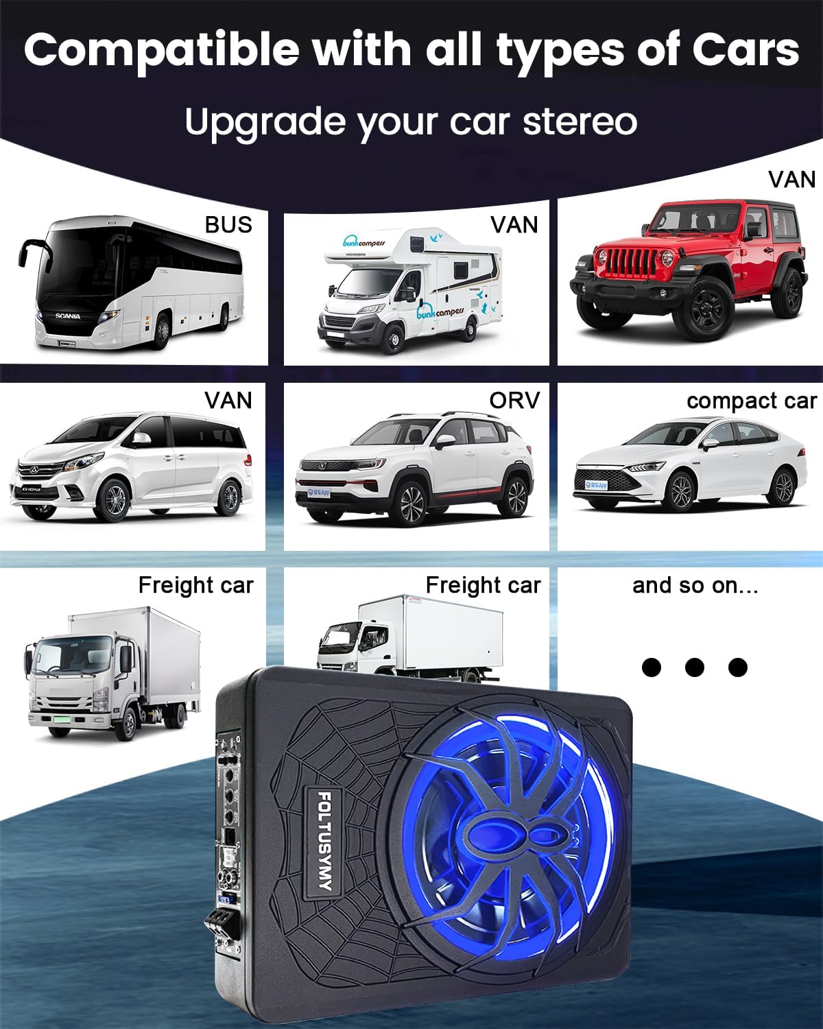 1200W 10" Slim Under Seat Powered Car Subwoofer, High/Low Level Input, Car/Truck Audio Sub Built-in Amplifier amp