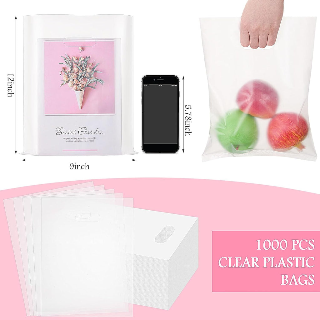 1000 Pcs Plastic Merchandise Shopping Bag Bulk 9 x 12'', Clear