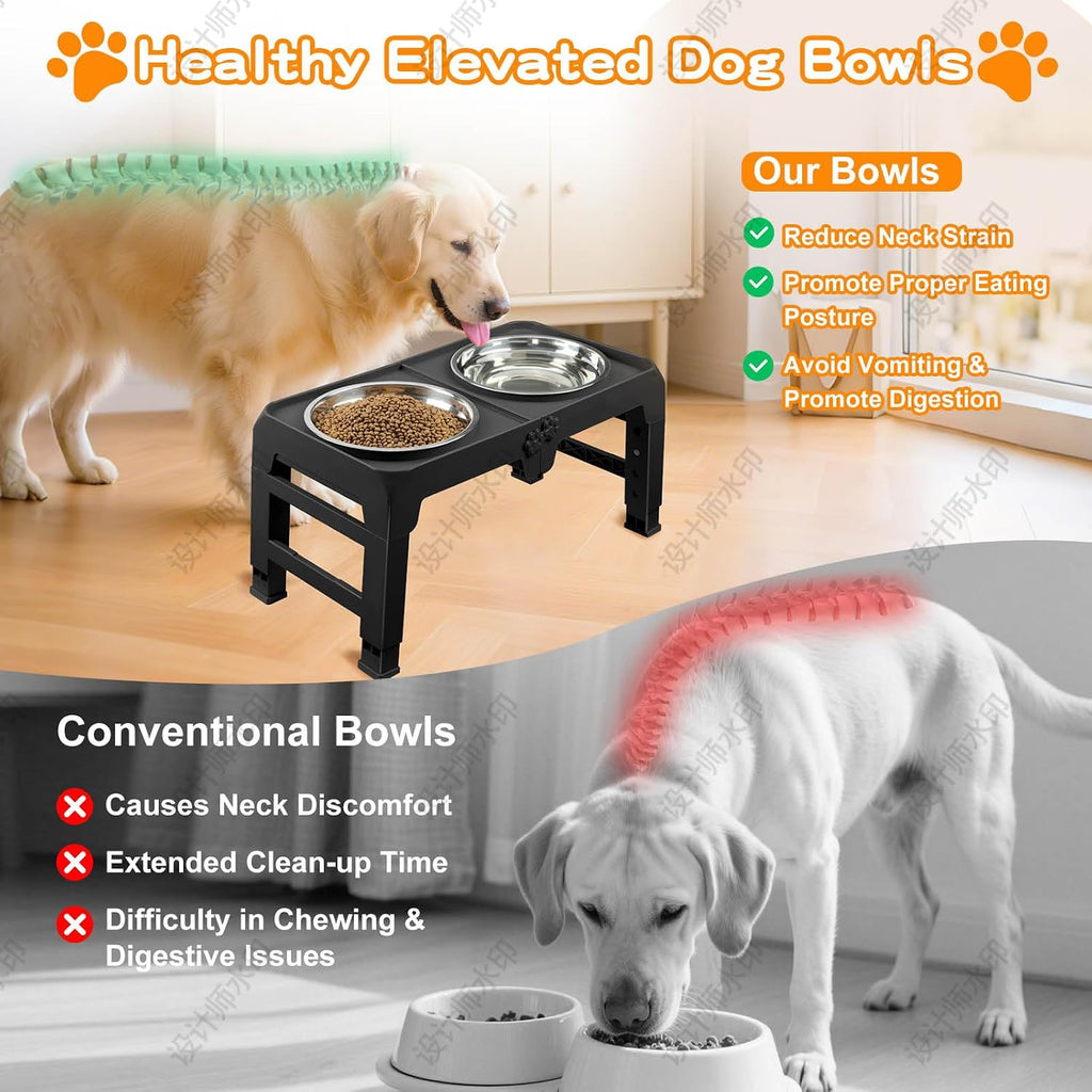 Elevated Dog Bowls for Large Dogs 5 Adjustable Heights 7.5"-15.4", 2 X-Large 10” Stainless Steel Bowls, Heavy Duty