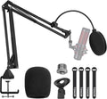 Microphone Arm Stand, Adjustable Suspension Boom Scissor Mic Stand with Pop Filter, 3/8" to 5/8" Adapter, Excellent
