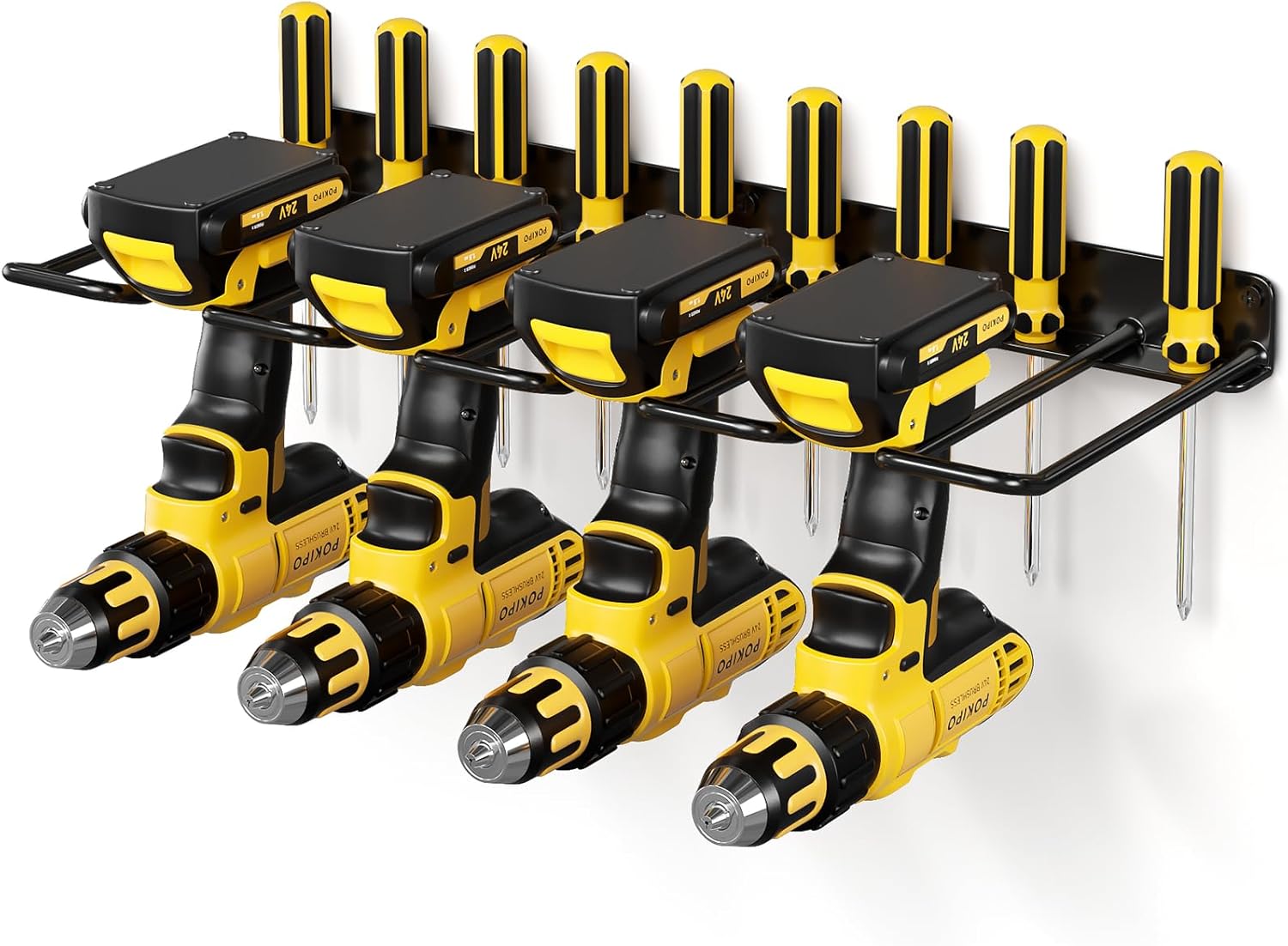 Power Tool Organizer, 4 Drill Holder Wall Mount, Heavy Duty Garage Tool Organizer and Storage, Suitable Tool Rack for
