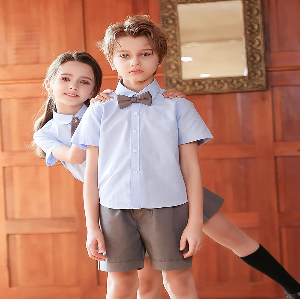 Boys Girls Oxford Shirt Short Sleeve Button Down Shirts Summer 5T-16Y