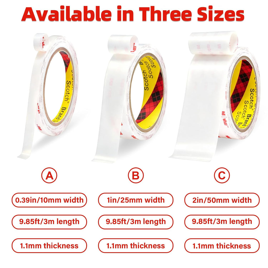 Double Sided Tape,1in X 9.85ft Heavy Duty Removable Mounting Tape
