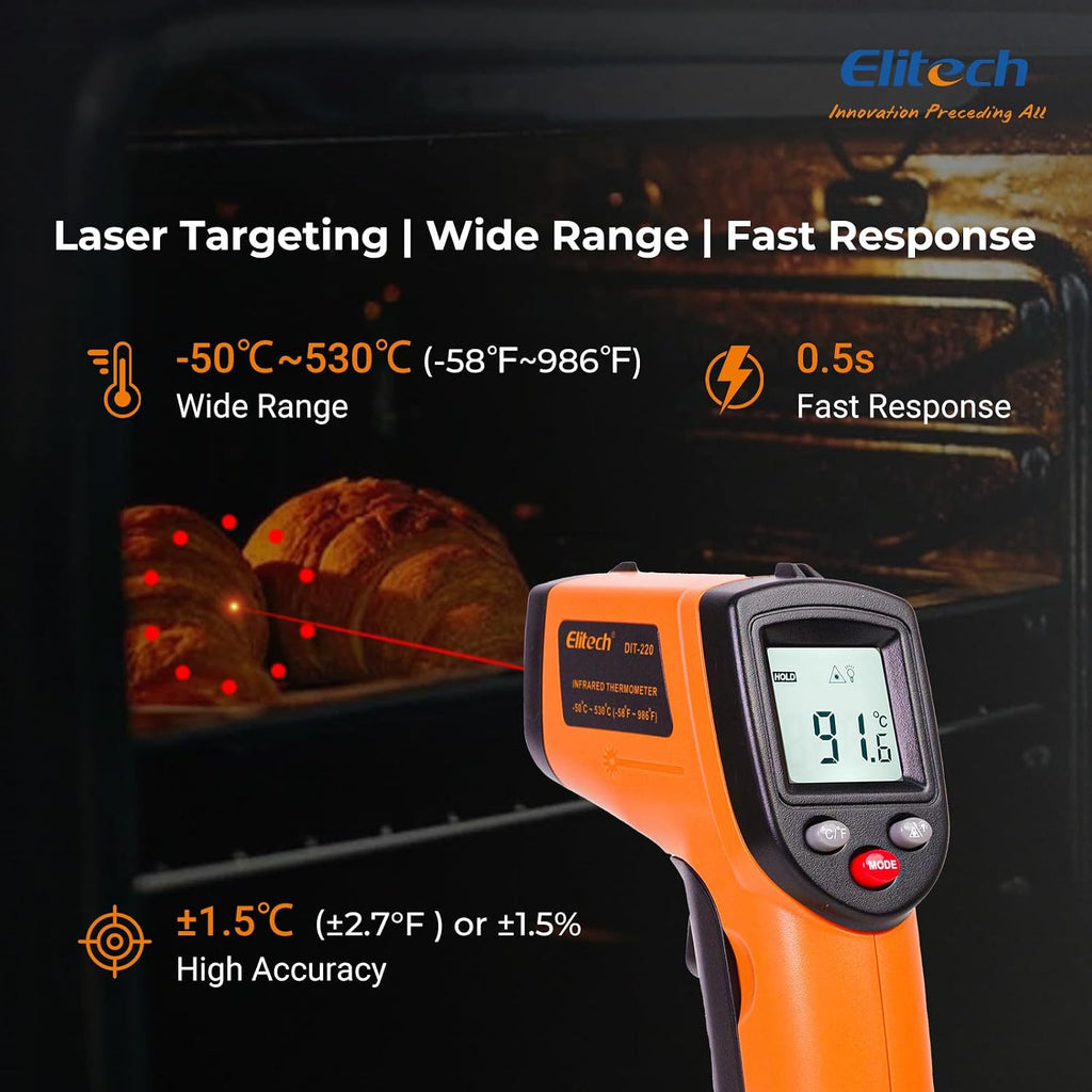 Laser Temperature Gun, Non-Contact Digital Infrared Thermometer, Adjustable Emissivity, Backlight, Handheld for