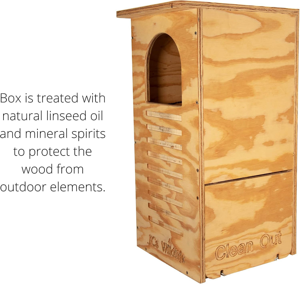 Barred Owl House Nesting Box, Recycled Poly Lumber Owl Box for Outside, Predator Guard, Pine Shavings Included, Made