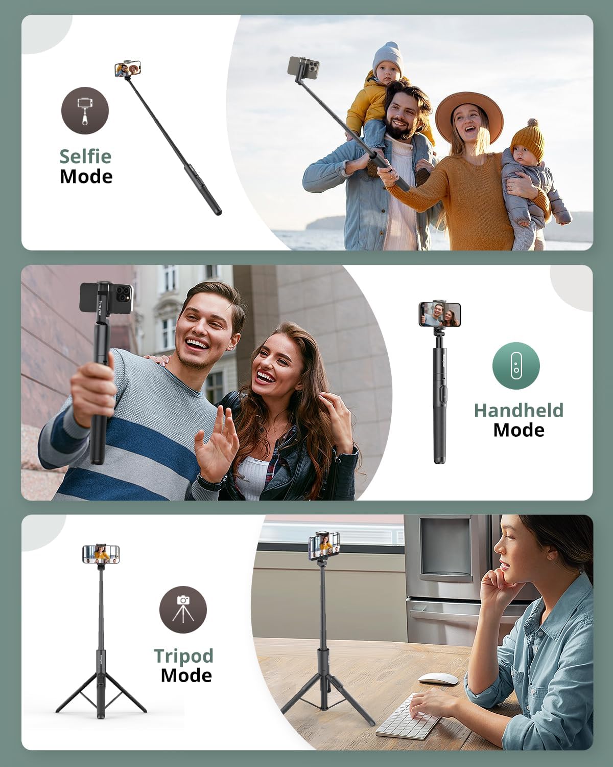 60" Phone Tripod - Selfie Stick, Lightweight All in One Phone Tripod Integrated with Wireless Remote Compatible with