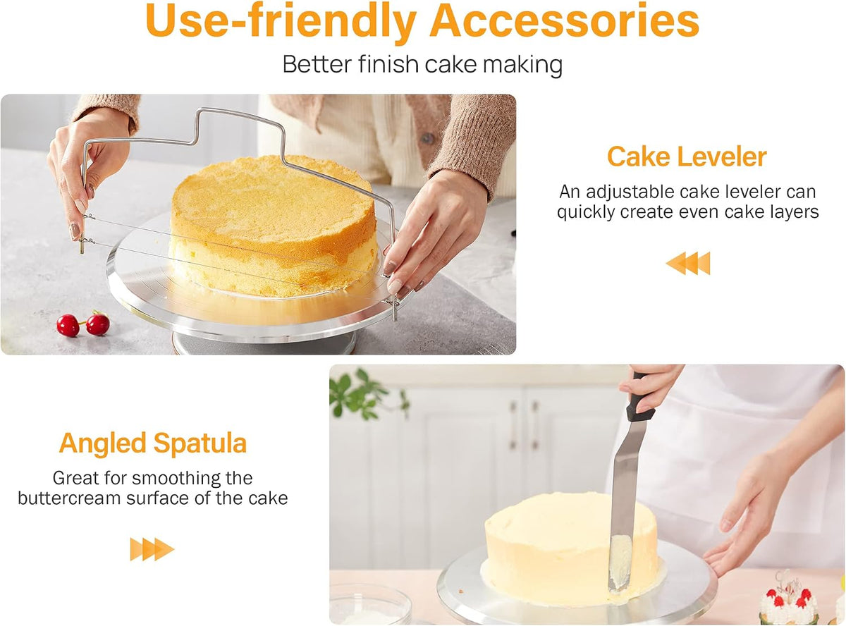 22 Aluminum Cake Stand Turntable Set for Decorating Baking Kit, 12"