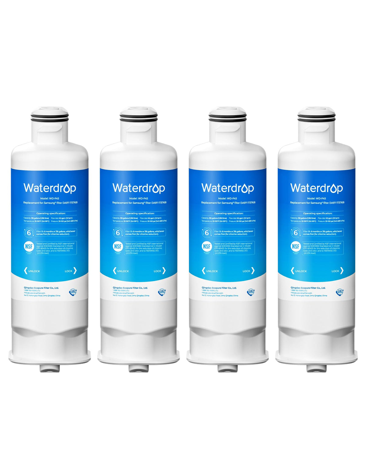 WD-F45 Water Filter, Replacement for Samsung DA97-17376B, 4 Pack