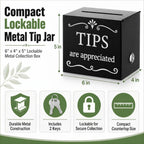 Metal Lockable Tip Jar with 2 Keys, 6 x 4 x 5 Inch Donation Box