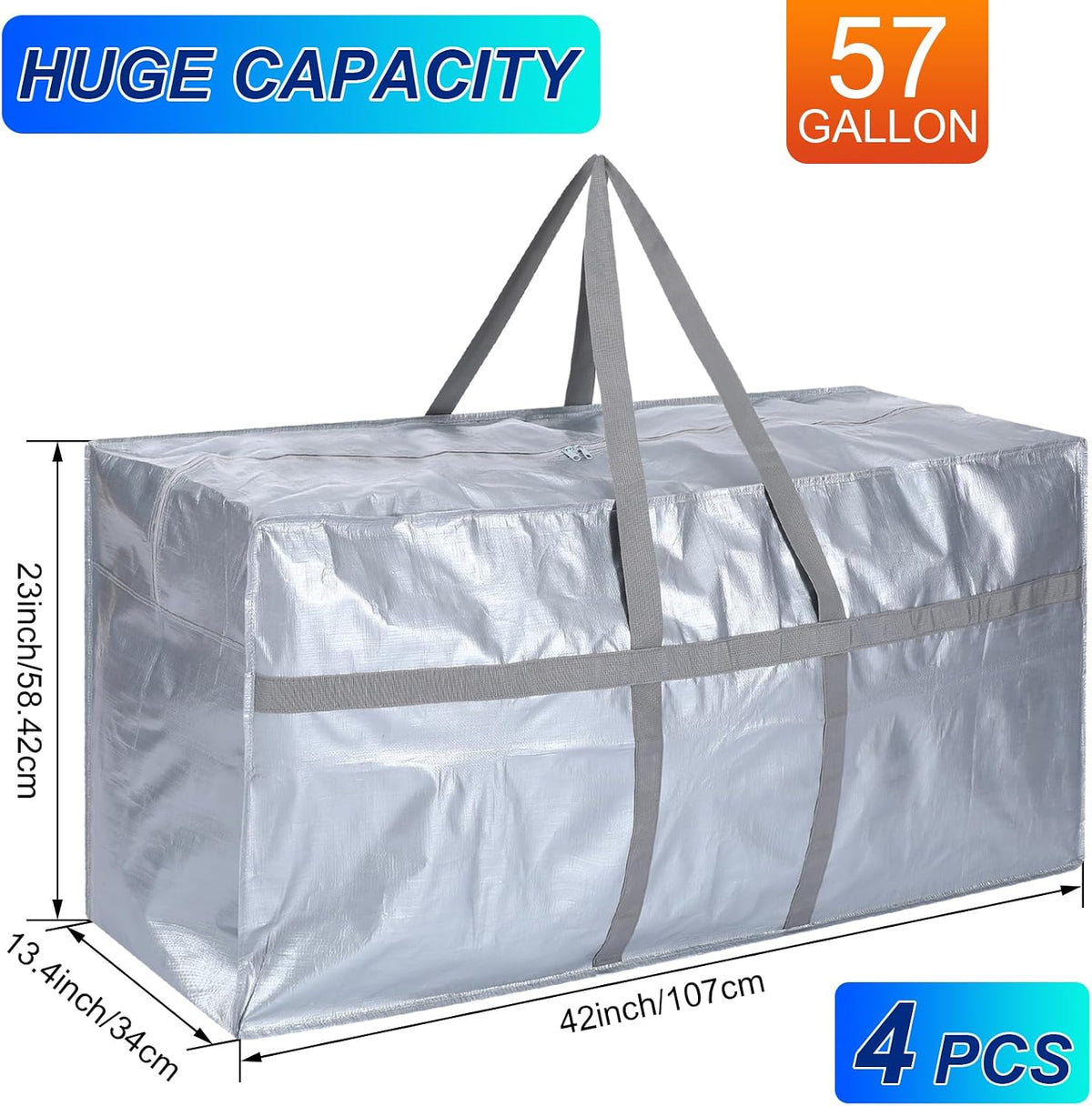 4 Pack 57 Gallon Extra Large Moving Bags XXL Heavy Duty Storage Bag