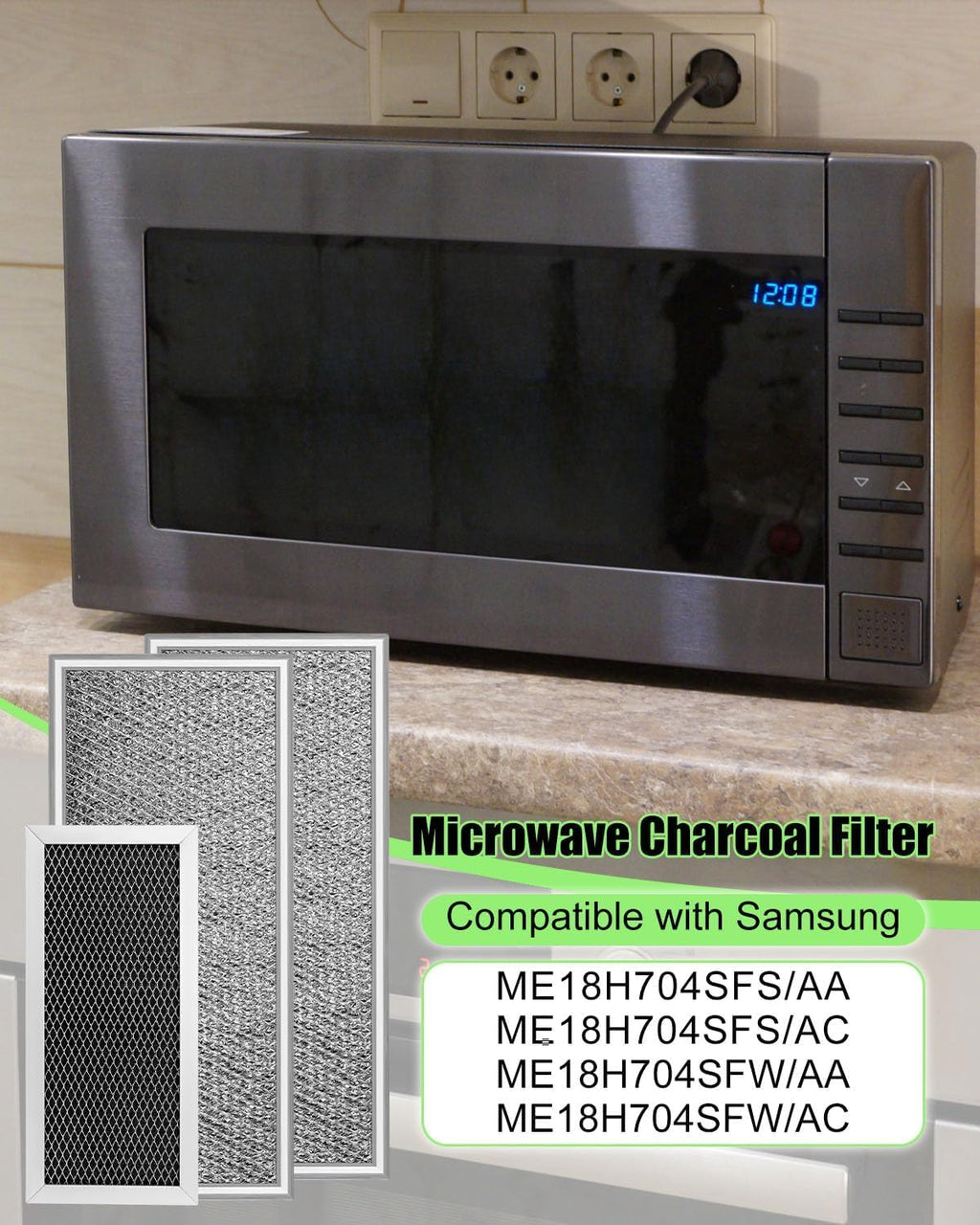 3 Pcs Microwave Charcoal & Grease Filter Fit for Samsung ME18H704SFS