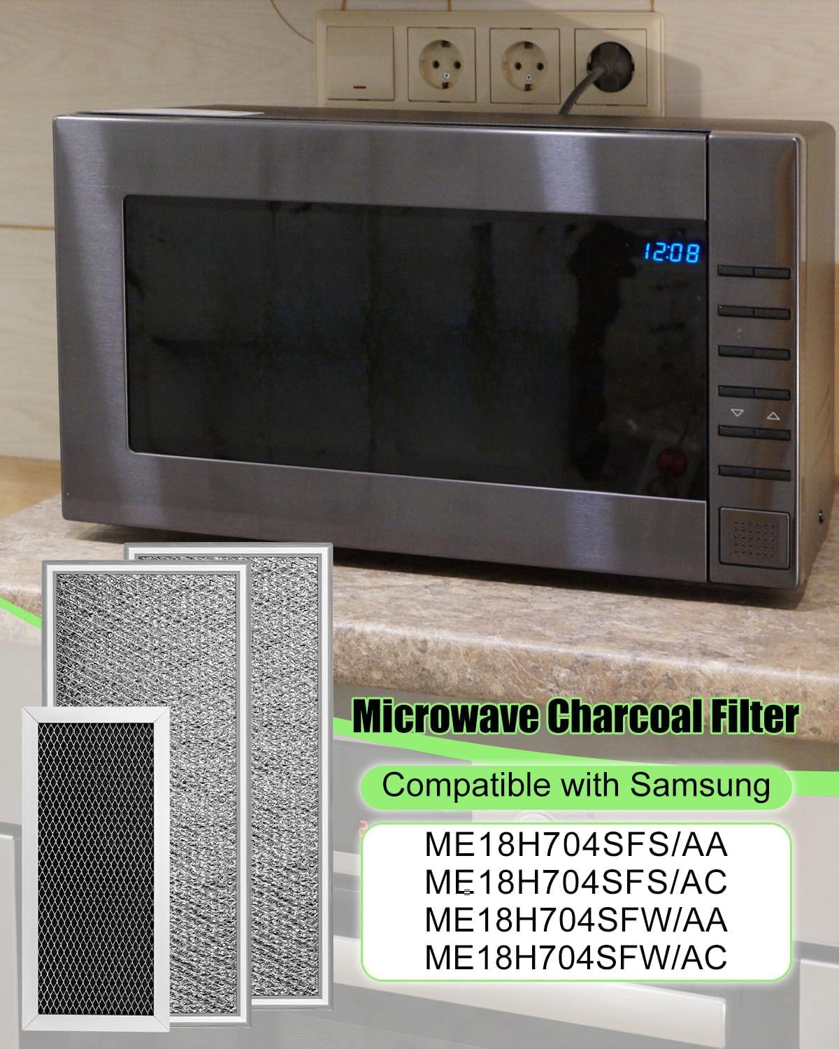 3 Pcs Microwave Charcoal & Grease Filter Fit for Samsung ME18H704SFS