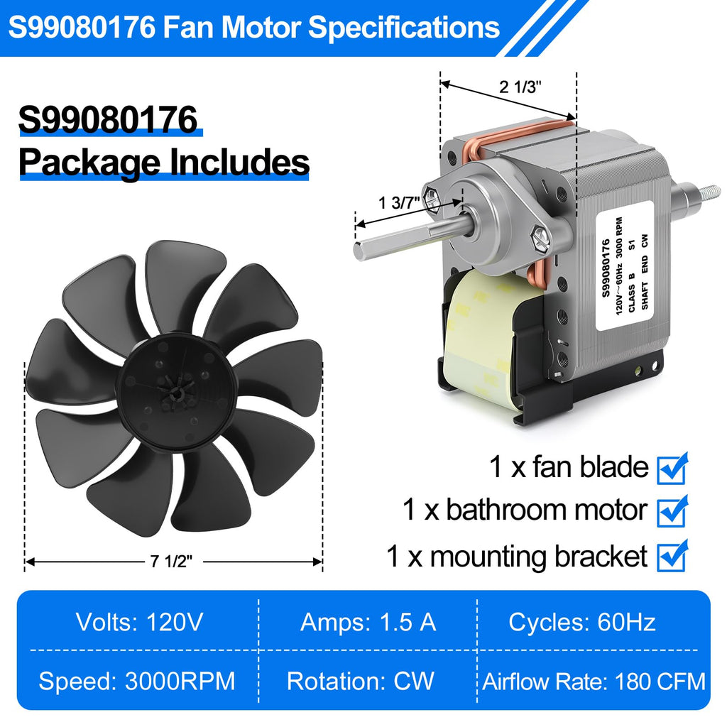 S99080176 99080176 Bathroom Exhaust Fan Motor and Blade Assembly