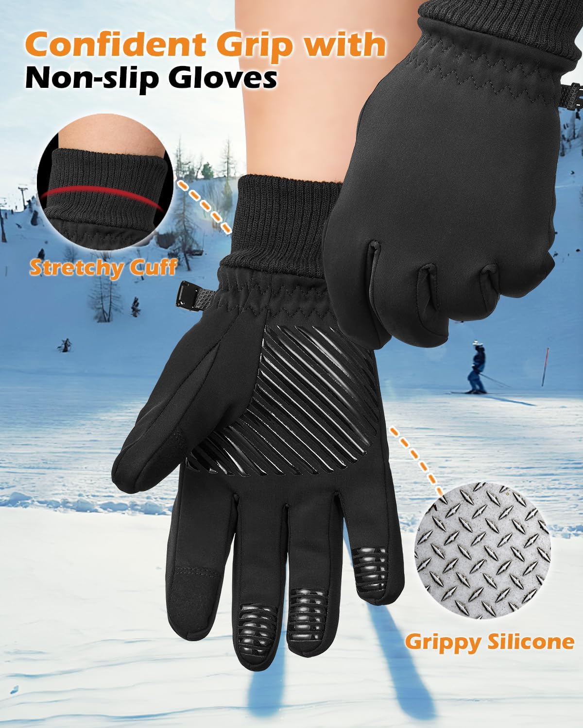 Waterproof Winter Gloves with Cotton Layer and Soft Smooth Lining | Touchscreen Fingers for Easy Phone Use, Water