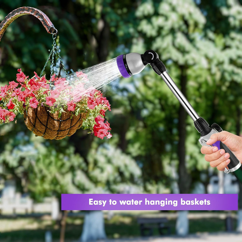 Metal Watering Wand, Heavy Duty Garden Hose Wand with 180° Swivel Ratcheting Head, 16'' Hose Nozzle Sprayer with 7