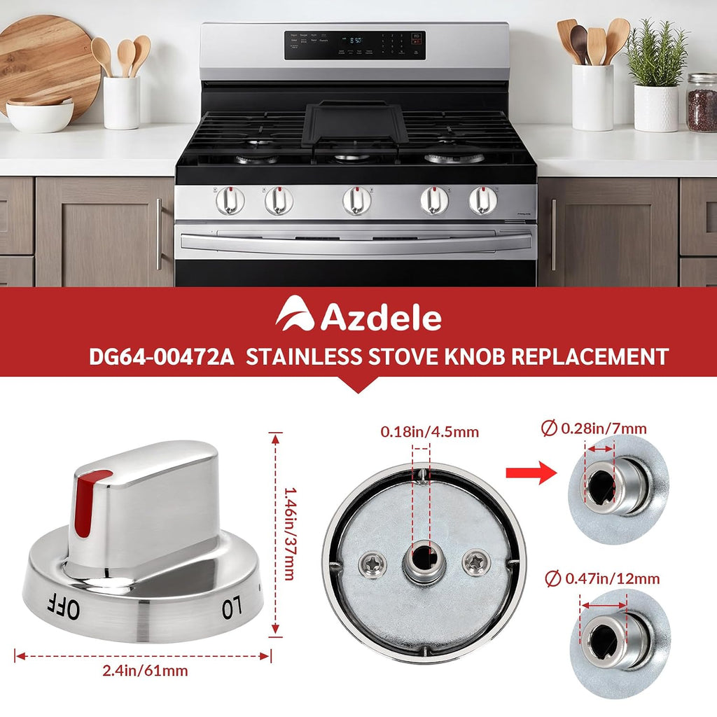 DG64-00472A Stove Knob Replacement Fit for Samsung, Stainless Steel Stove Knob Oven Knob Fit for Samsung, Replaces DG64-00473A DG64-00347A, Replacement Oven FX710BGS FX510BGS NX58F5500SS(5 Pack)