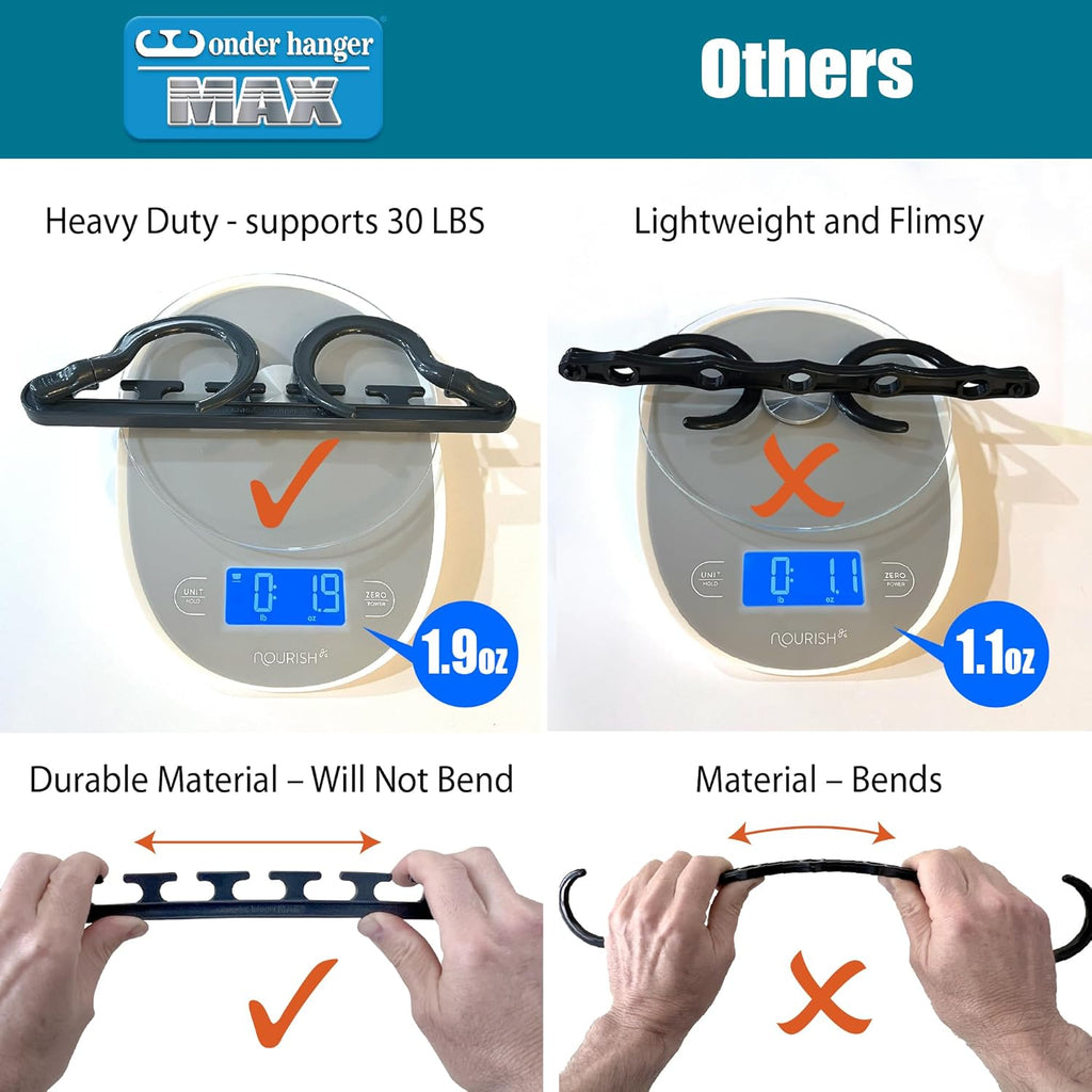 Max 10-Pack Space Saving Hangers, Reinforced Hooks Swivels 360°, Cascading Hanger, College Dorms & Storage Closet