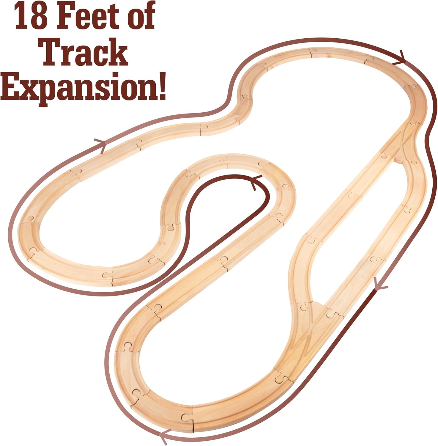 Wooden Train Track 52 Piece Set-18 Feet Of Track Expansion - 5 Distinct Pieces - 100% Compatible with All Major