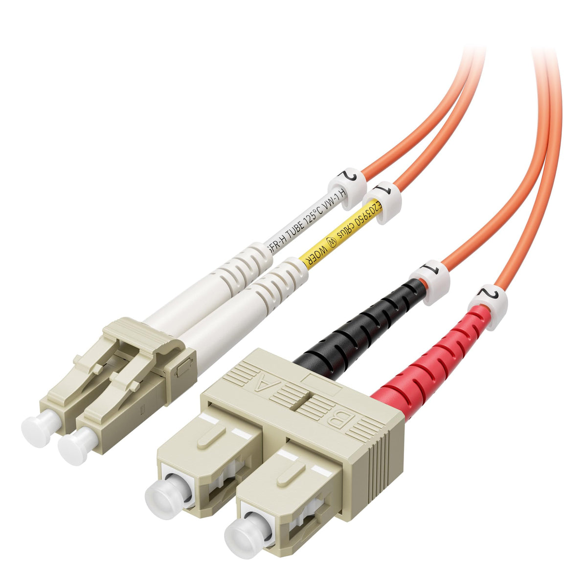 10Gb OM1 SC to LC Plenum Fiber Optic Cable, 9.8ft / 3m