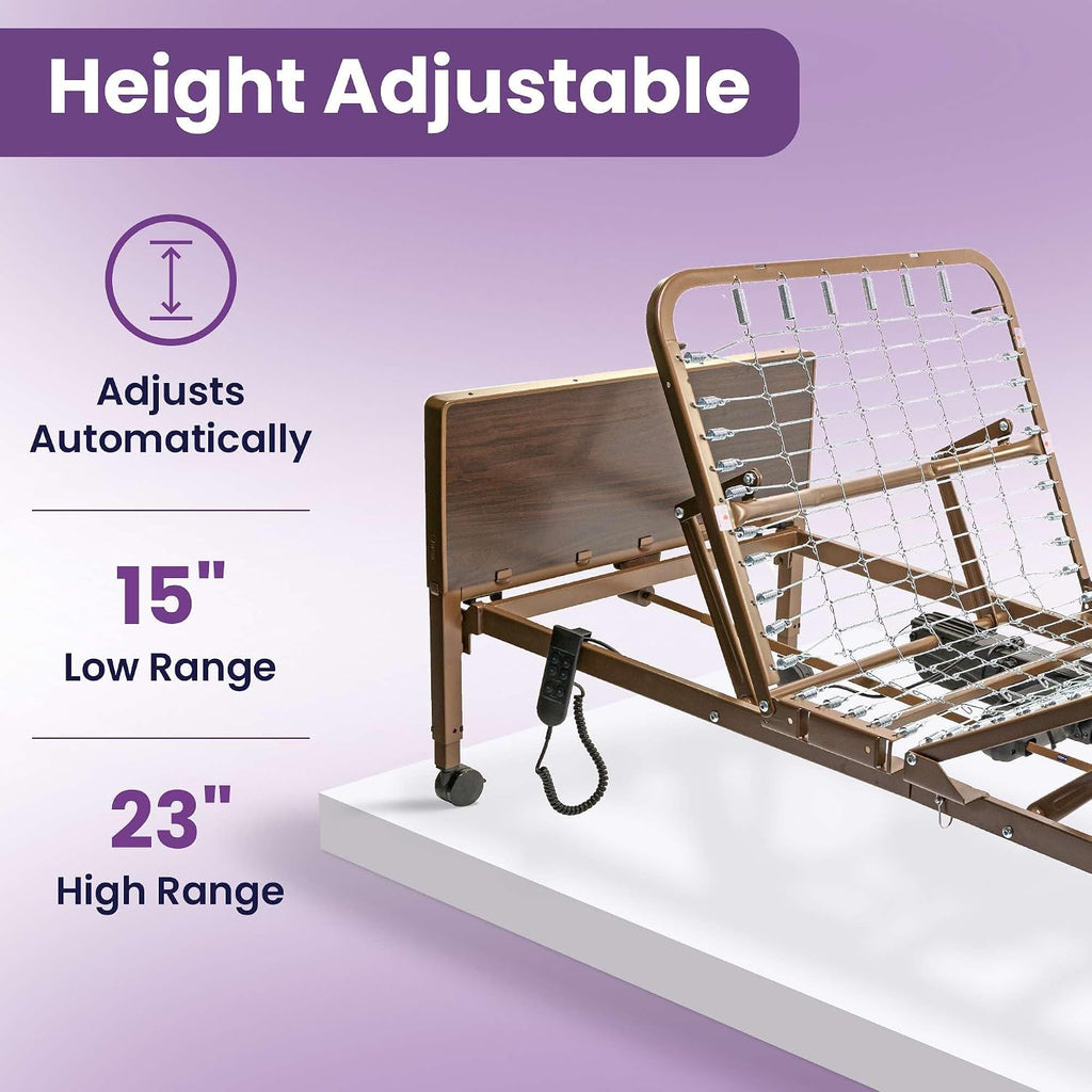 Full Electric Hospital Bed Package for Home Use and Seniors - with Foam Mattress, Half Rails - Multi Function