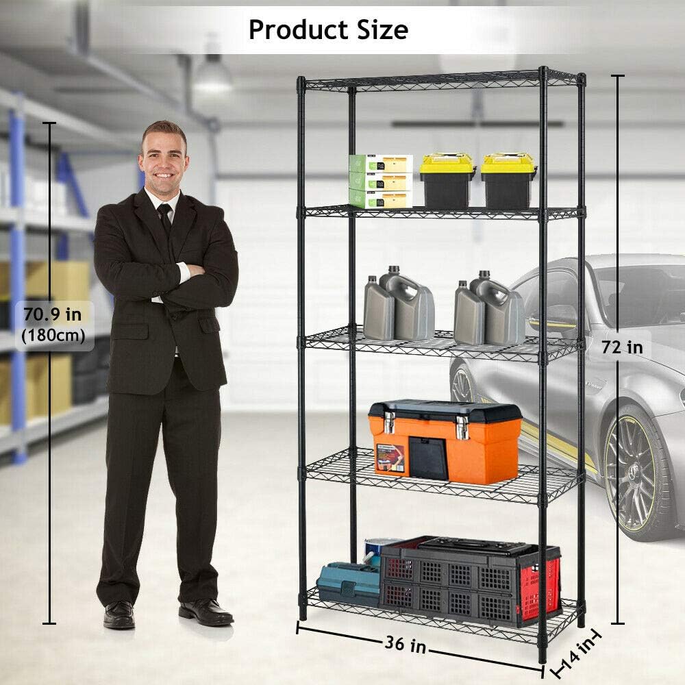 5-Tier Wire Shelf | 36" x 14" x 72" | Black