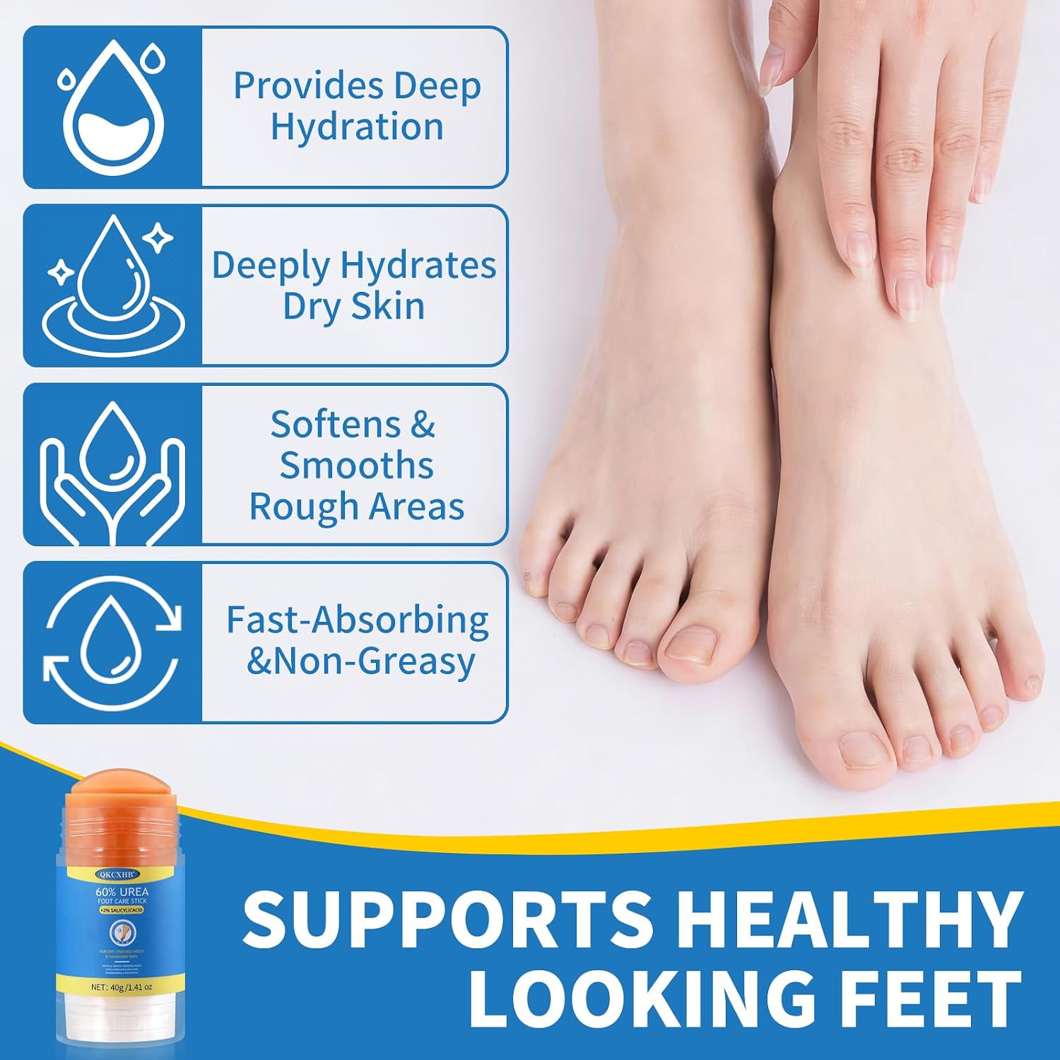 60% Urea Foot Cream Stick with 2% Salicylic Acid - Maximum Strength Callus Remover for Dry Cracked Heels, Hands