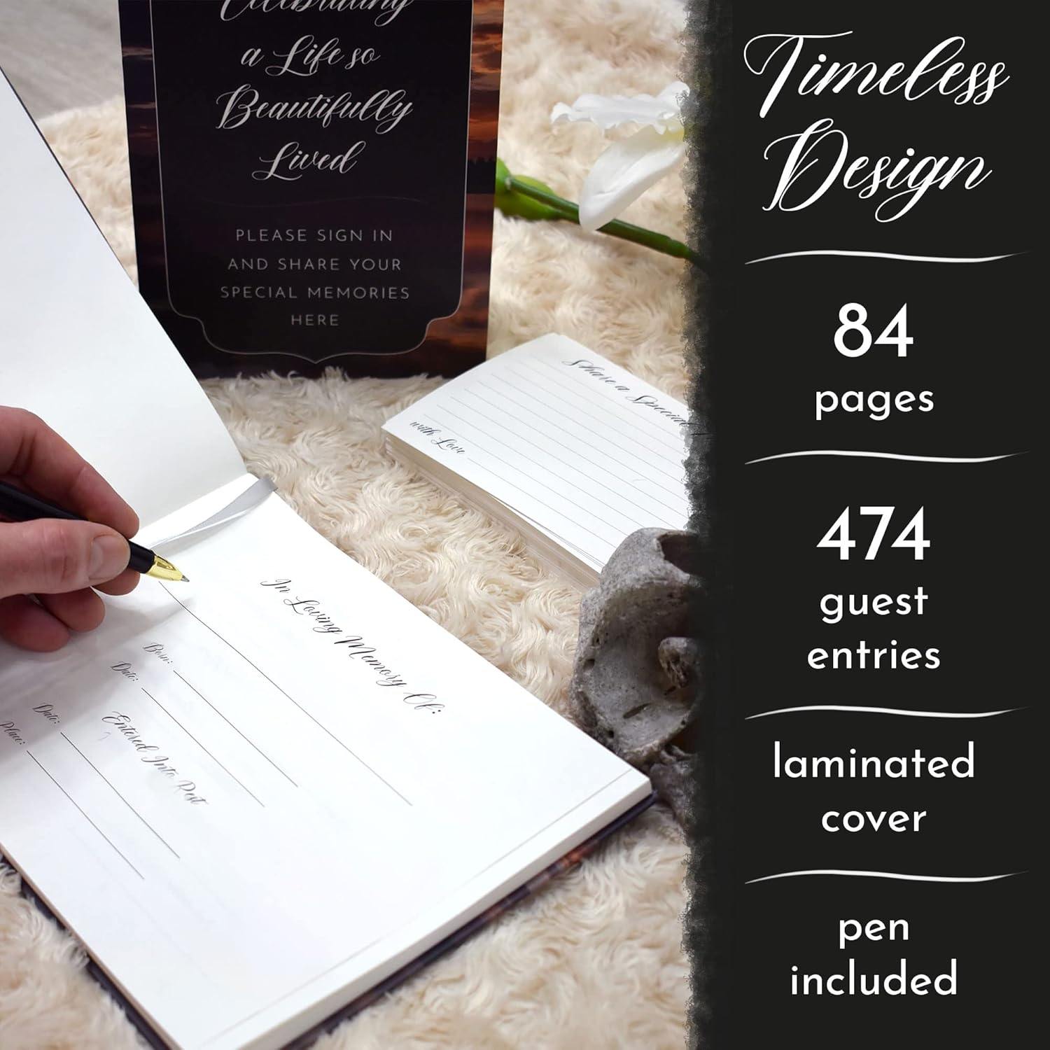 All-In-One Funeral Guest Book Set – Elegant Memorial Guestbook, Funeral Register Book, 60 Memory Cards, Collection