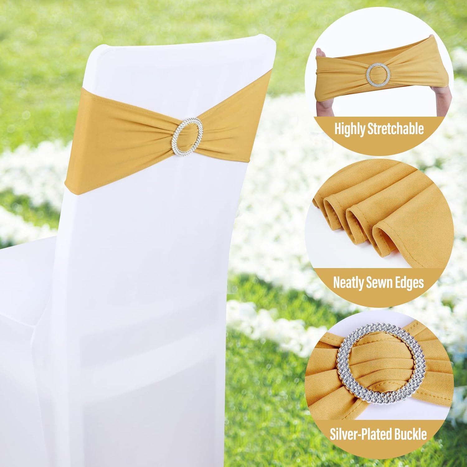 Gold Stretch Chair Sashes 50pcs with Buckle Slider