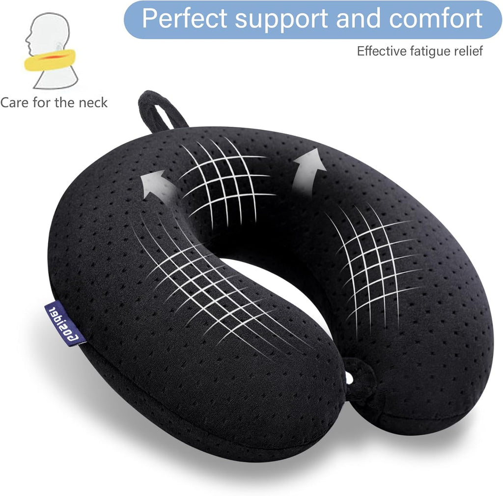 Black Travel Neck Pillow Memory Foam Airplane Pillow for Neck and Head Support Soft Portable U Shape Neck Pillow for