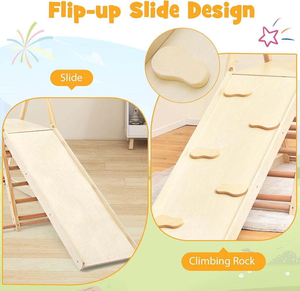 Kids Indoor Jungle Gym, Large 5-in-1 Playground Climber Playset with Baby Swing, Slide Ramp, Ladder & Climbing Wall