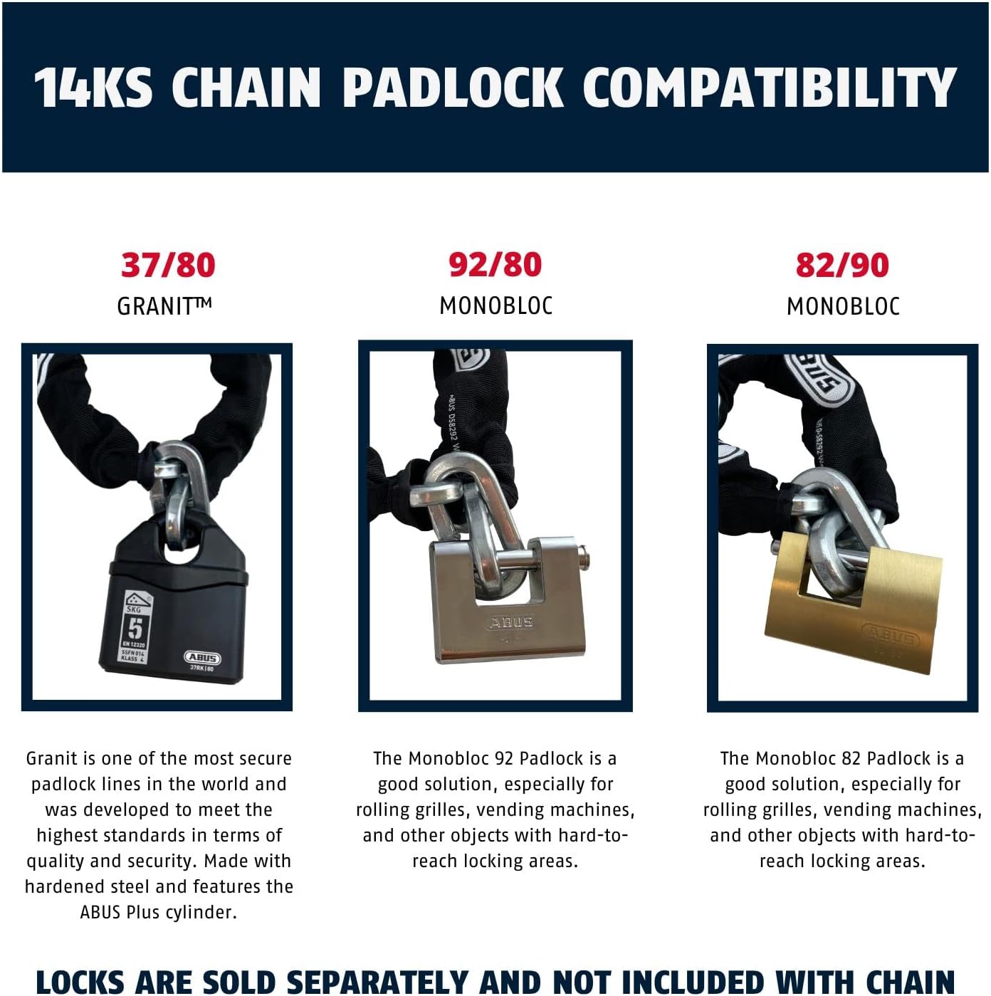 Hardened Steel 14KS 9/16" Thick Square Security Chain | for Bikes, Containers, Trailers, ATV's, Motorcycles and