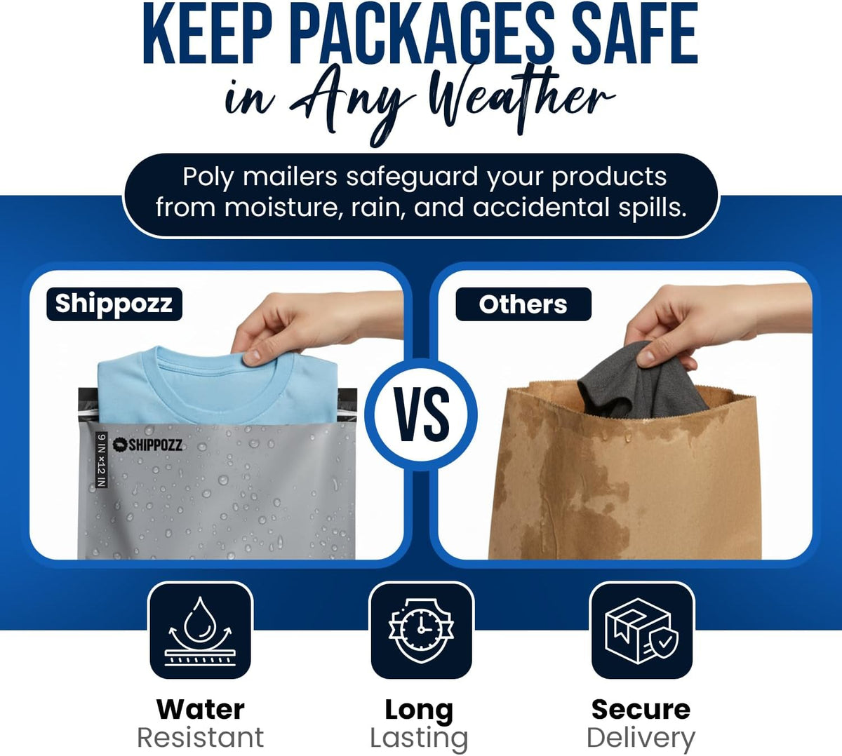 9x12 Poly Mailers 100 Pack, Durable Waterproof Polymailers for Shipping Clothes, Self Seal Mailing Bags for Small