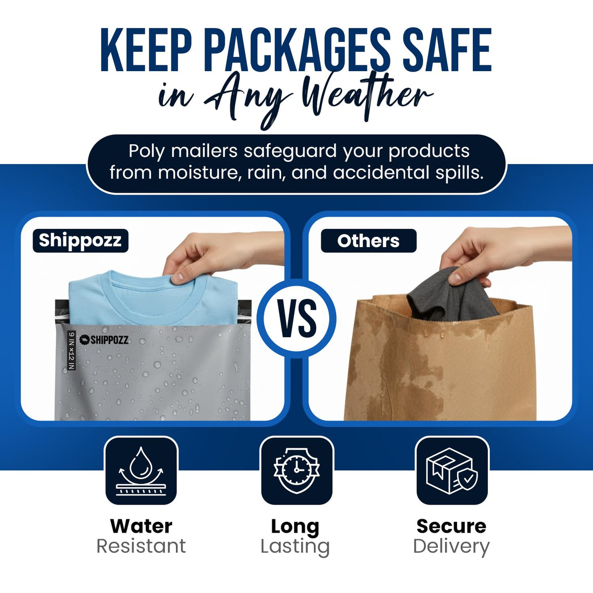 9x12 Poly Mailers 200 Pack, Durable Waterproof Polymailers for Shipping Clothes, Self Seal Mailing Bags for Small