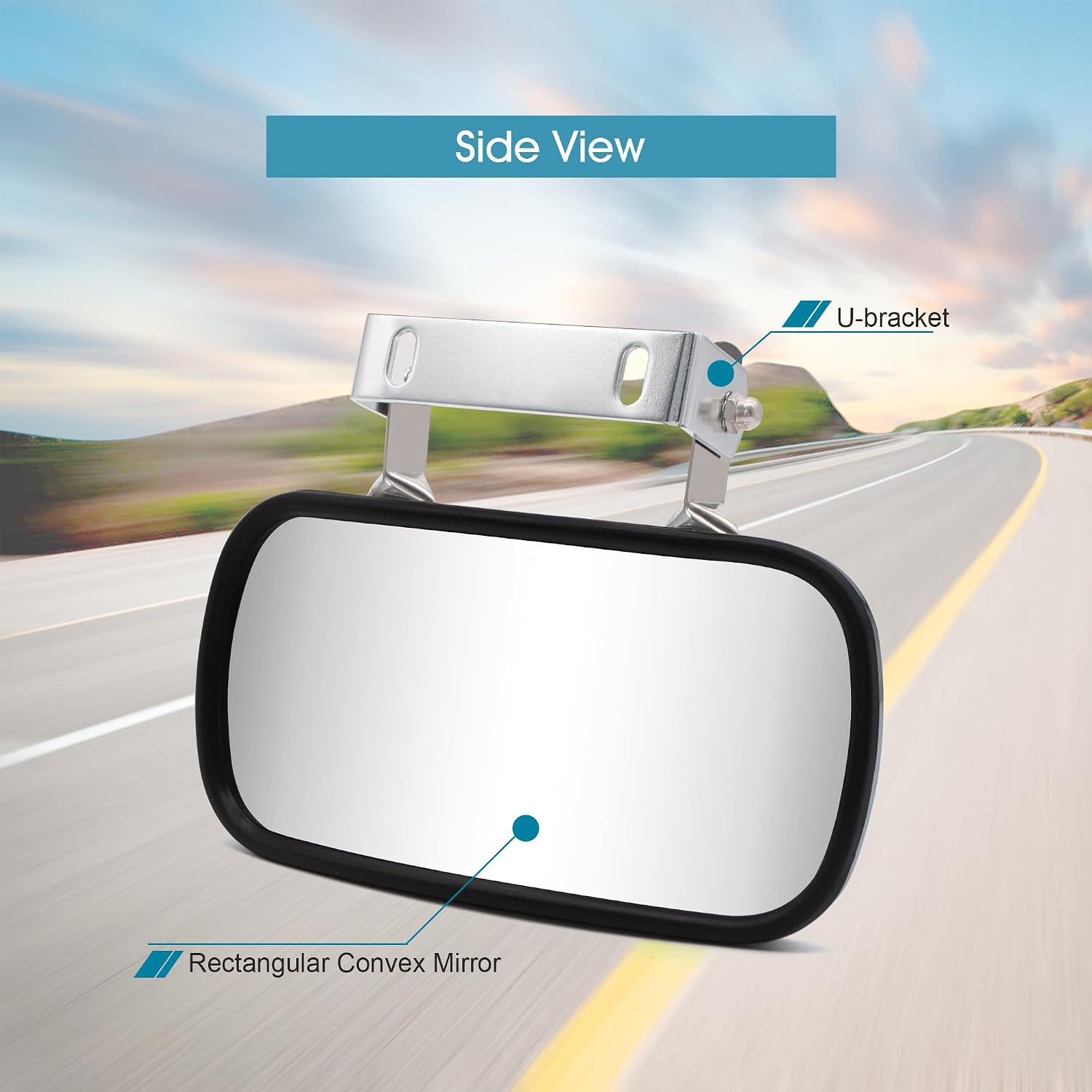 Convex Mirror Stainless Steel Rectangular U-Bracket for Cars Trucks Boats Tractors Forklifts Improves Visibility Rear