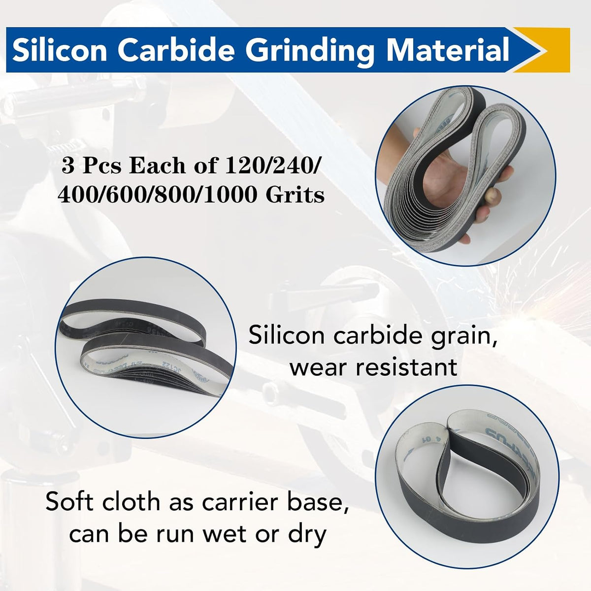 18 Pack 1 x 30 Inch Silicon Carbide Sanding Belts, 120-1000 Grit