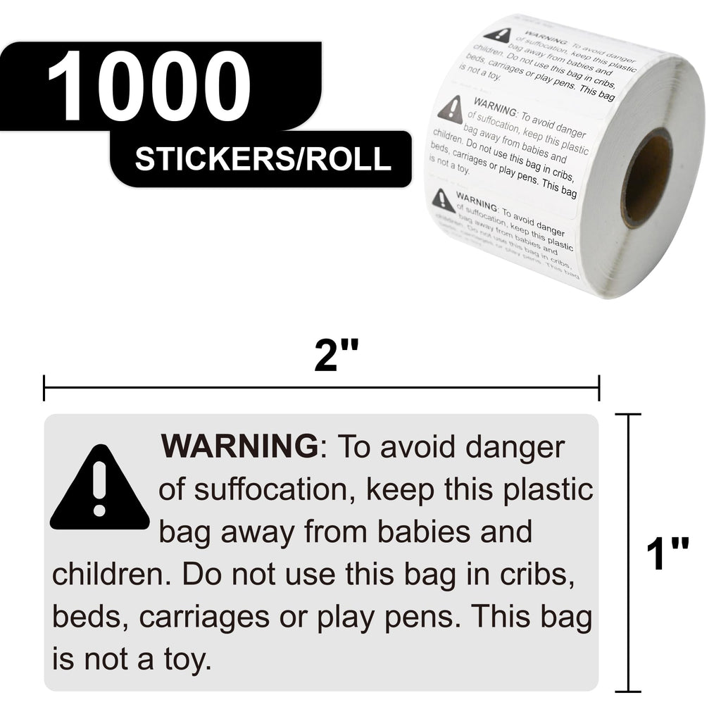 Suffocation Warning Labels 2" x 1", 1000 Labels per Roll