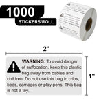 Suffocation Warning Labels 2" x 1", 1000 Labels per Roll