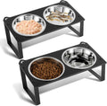 2 Set Elevated Cat Food Water Bowls, 4 Stainless Steel Bowls for Indoor Pet with Cute Metal Stand, 10° Tilted