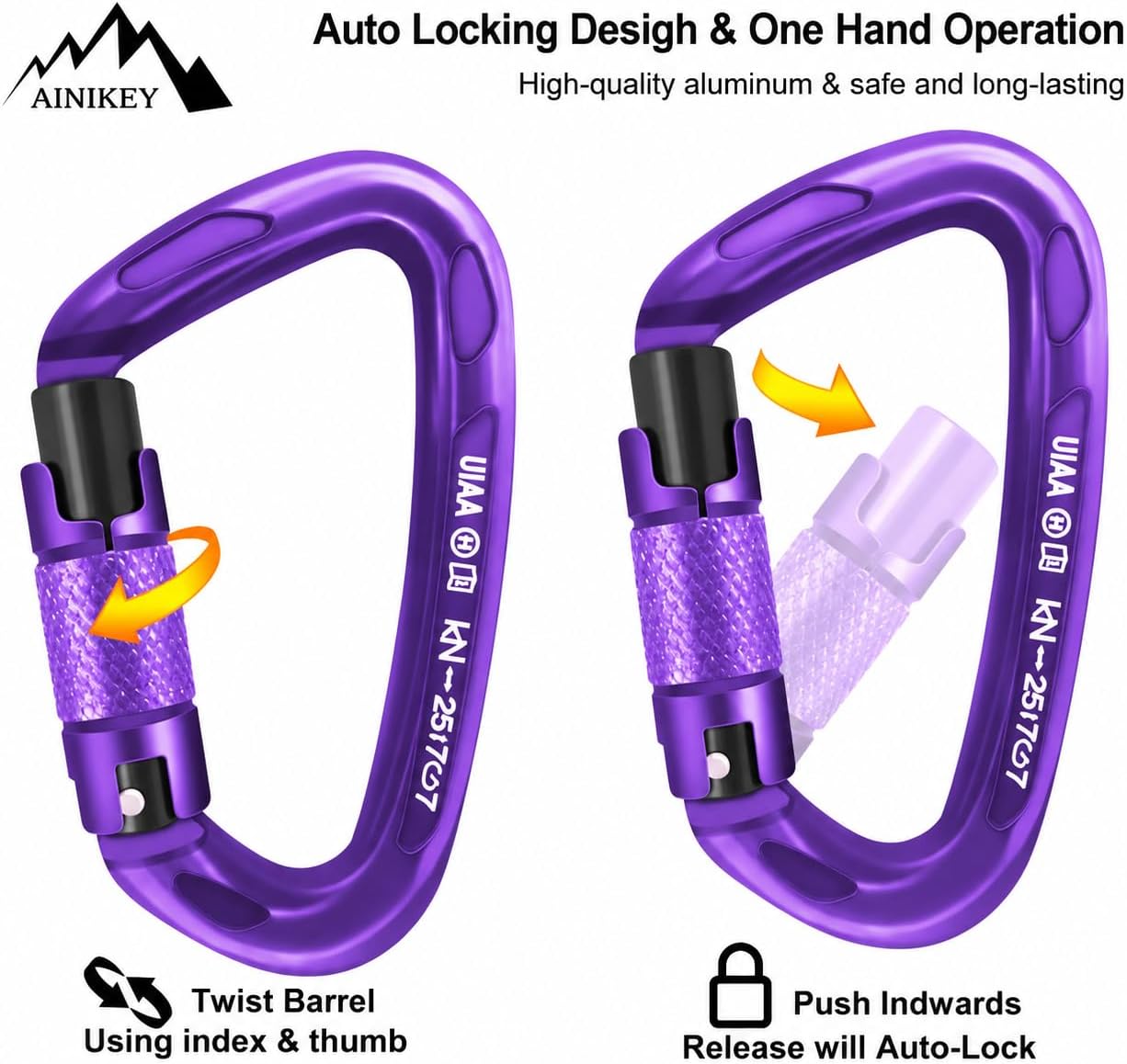UIAA Certified Professional Heavy Duty Large Locking Carabiner Clips Climbing Carabiner 25kN Auto Locking Carabiner
