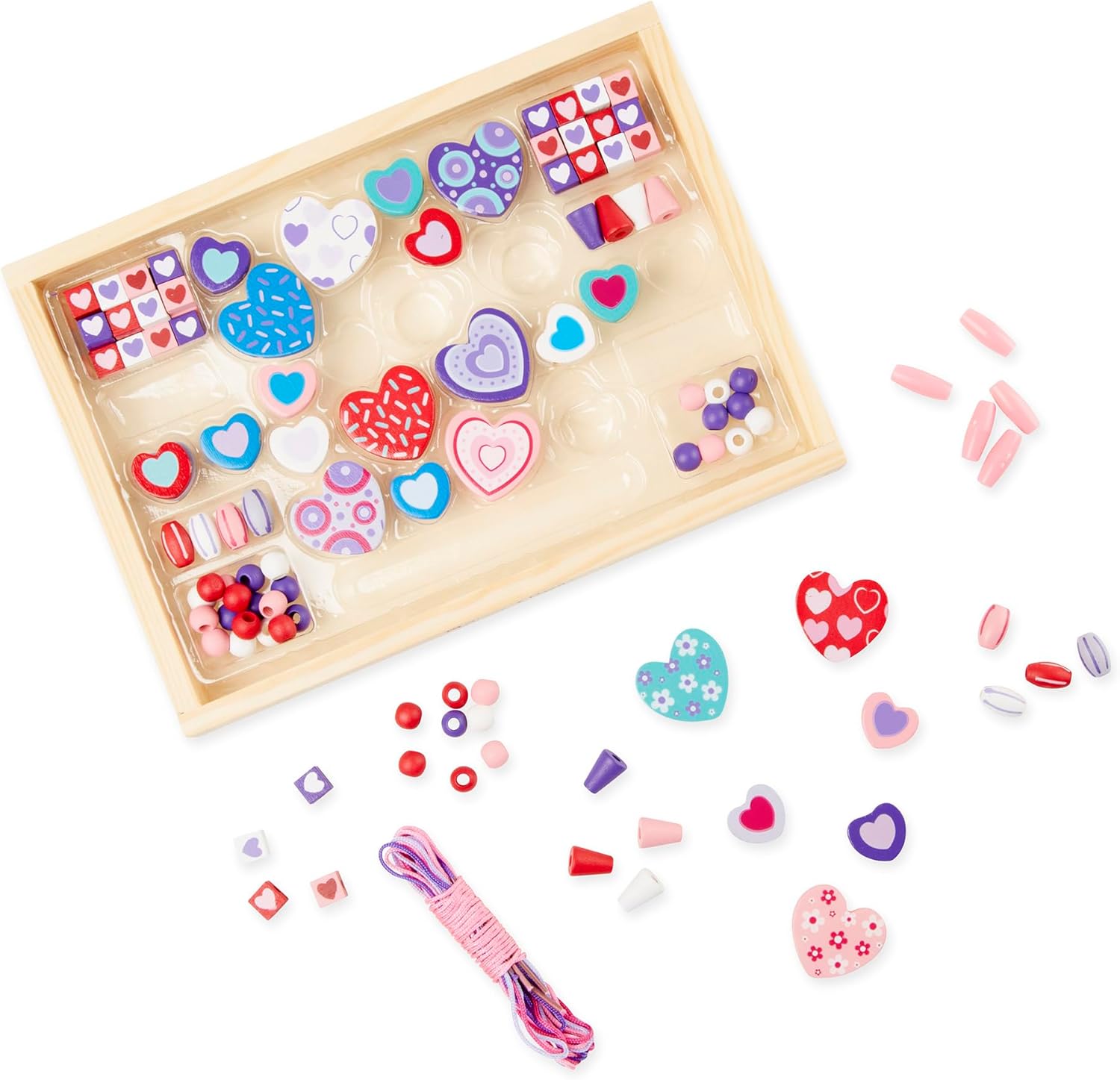 Created by Me! Heart Beads Wooden Bead Kit, 120+ Beads and 5 Cords for Jewelry-Making