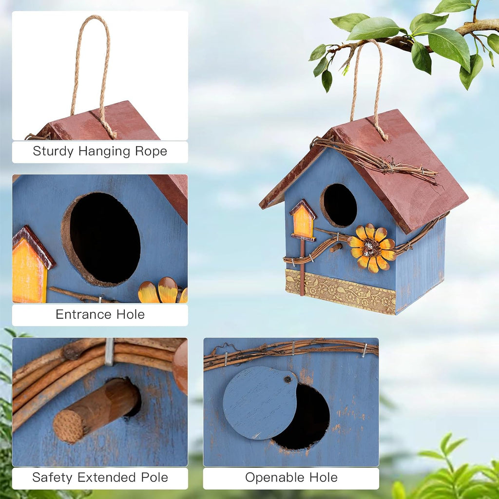 Bird Houses for Outside Clearance, Hanging Birdhouses for Outdoors, Garden Wooden Blue Bird Houses for Outdoors, Bird