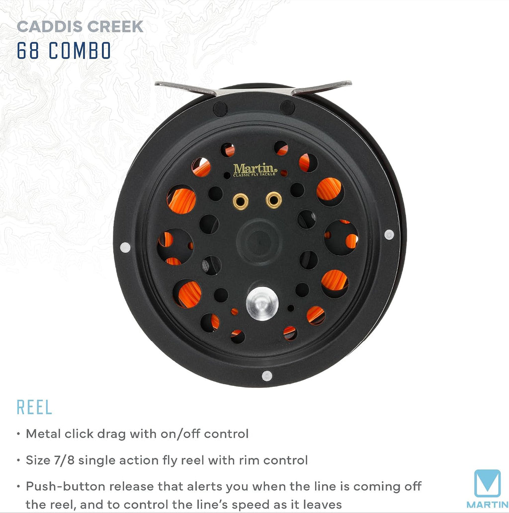 Caddis Creek Fly Fishing Rod and Reel Combo, 9-Foot 2-Piece Fiberglass Rod, Moderate Fast Action, Single Action Fly