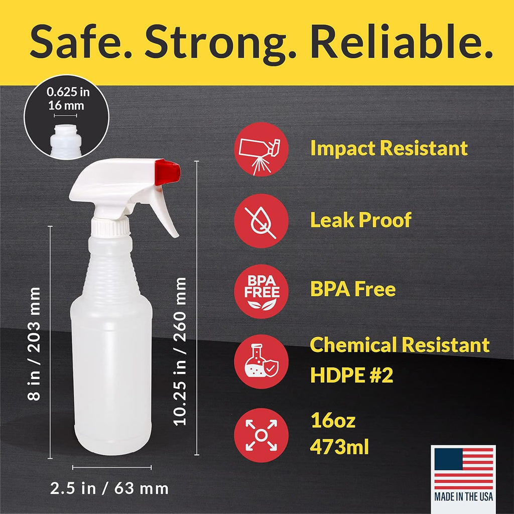 Plastic Spray Bottles USA Made 4 Pack 16 oz Leak Proof Empty Refillable Mist/Stream for Cleaning Solutions, Plants