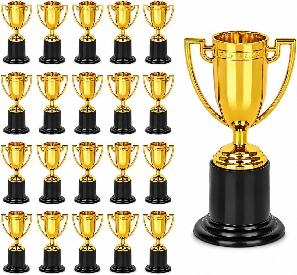 Mini Trophies Bulk - 4 in, Gold-Plated Plastic, 24-Pack - Trophies for Kids & Adults - Sports, School & Party Awards