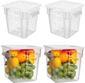 4 Pcs 8qt & 4qt Clear Food Storage Containers with Lids Handles and Scales, Stackable Plastic Square Food Storage