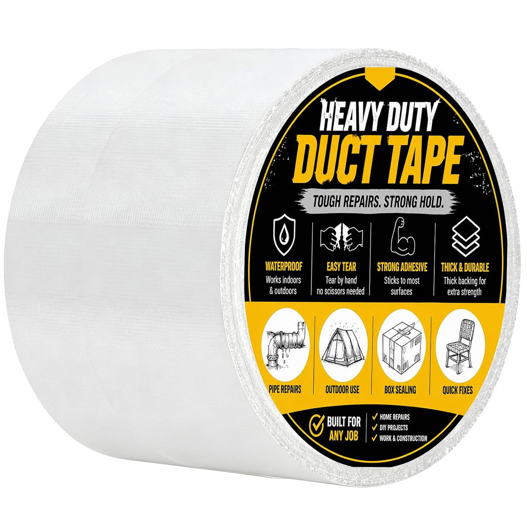 White 3 Inch Wide 30 Yard 9 Mil Heavy Duty Duct Tape Waterproof Repair Tape