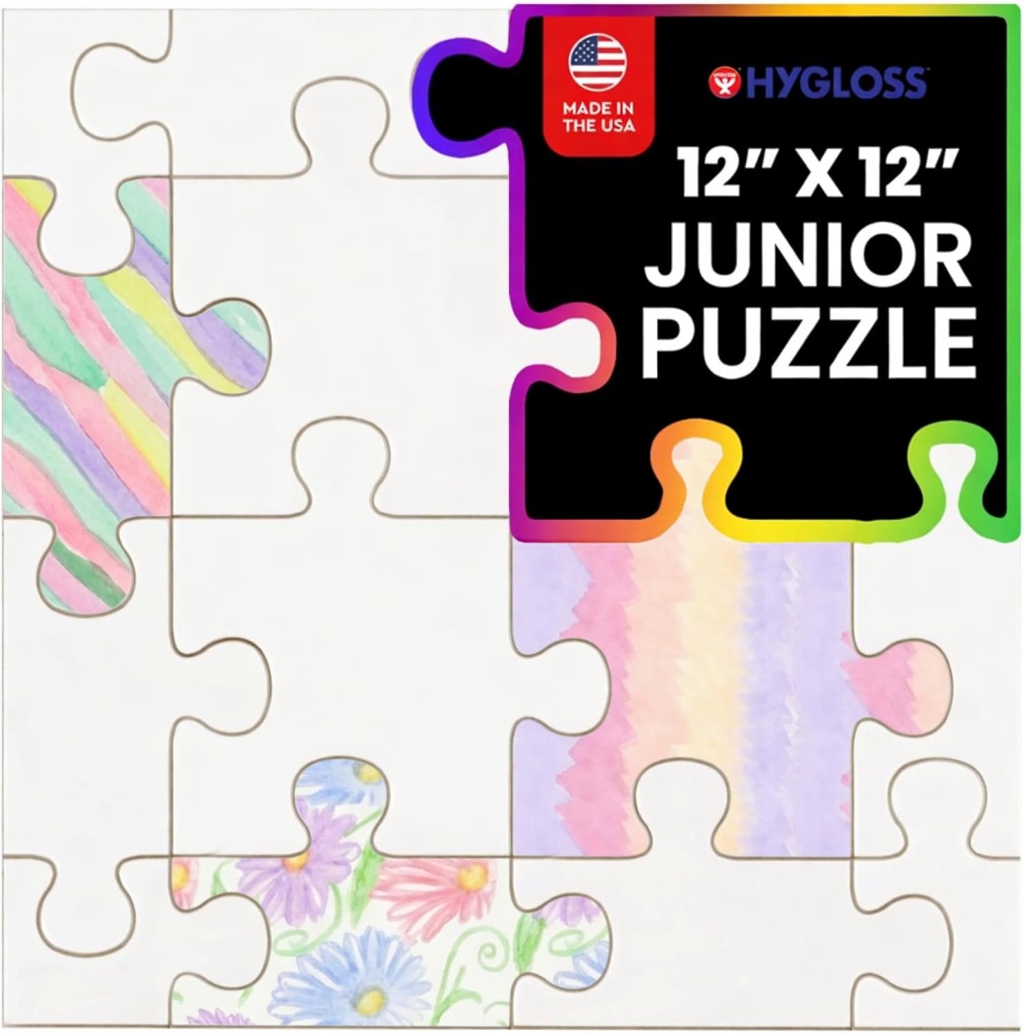 Junior Community Puzzle – Award-Winning Design – 16 Piece Blank Puzzle to Write and Draw On – Universal Interlocking