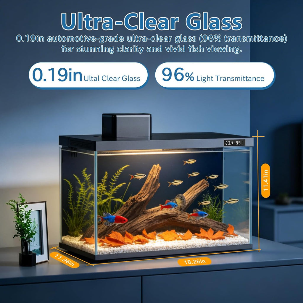 Fish Tank, 10 Gallon Smart Fish Aquarium Kit, Includes Quiet Pump, Filtration and LED Lighting, Smart Control with