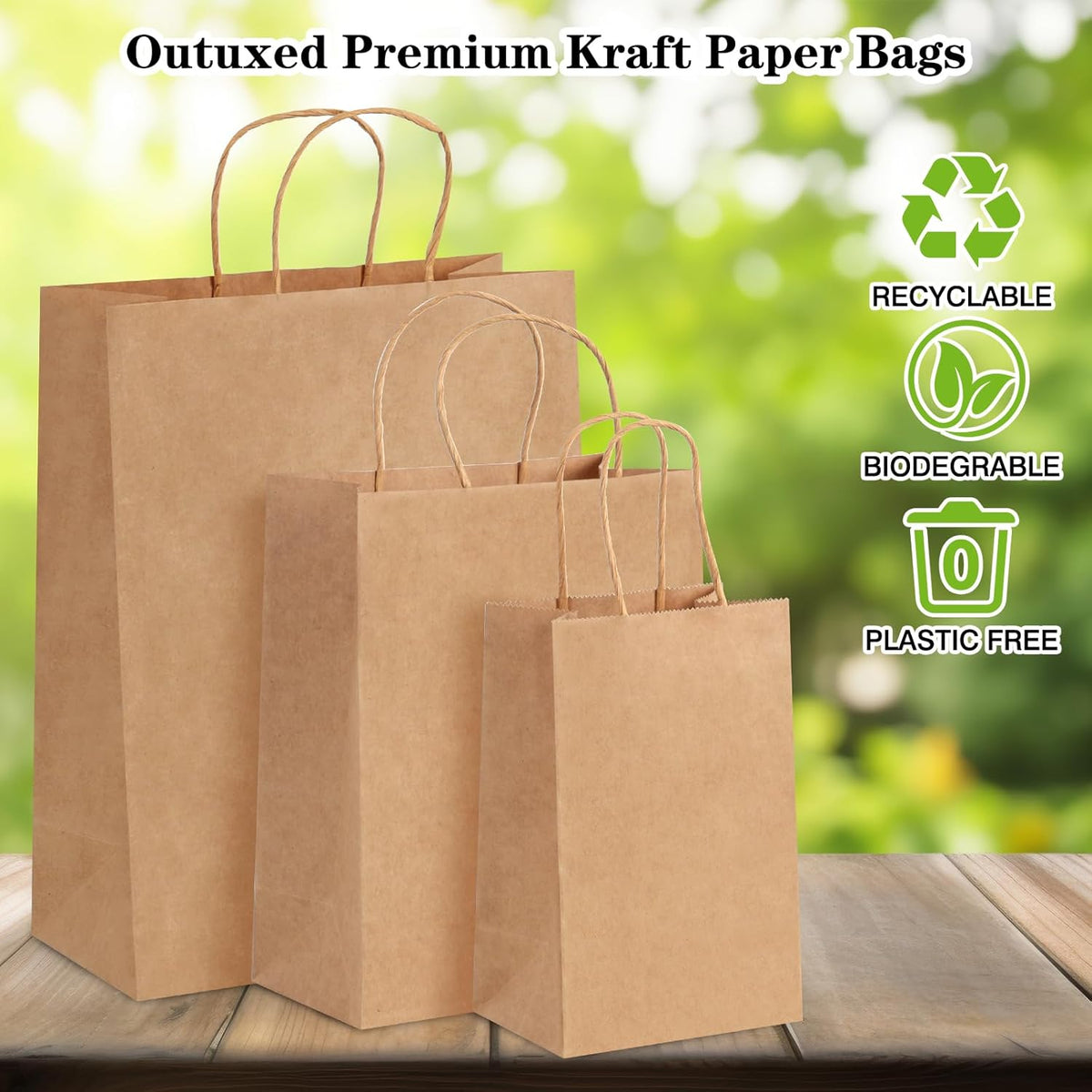 120pcs Paper Bags with Handles Assorted Sizes Kraft Brown Bags