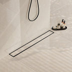24" Matte Black Linear Shower Drain,2-in-1 Flat& Tile Insert Cover